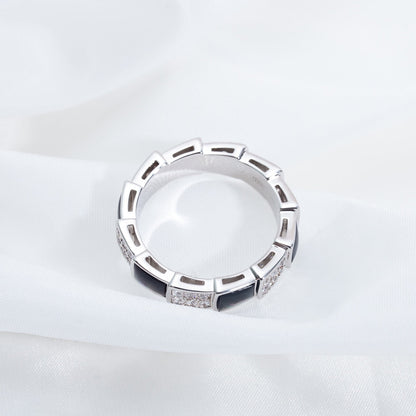 [Charm Aries Jewelry]SERPENTI RING SILVER DIAMOND BLACK MOP 4MM