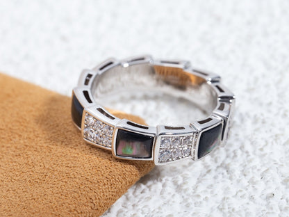 [Charm Aries Jewelry]SERPENTI RING SILVER DIAMOND BLACK MOP 4MM