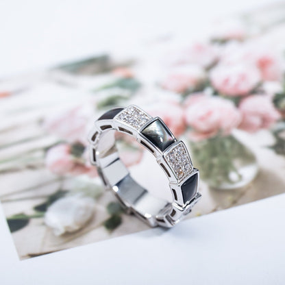 [Charm Aries Jewelry]SERPENTI RING SILVER DIAMOND BLACK MOP 4MM