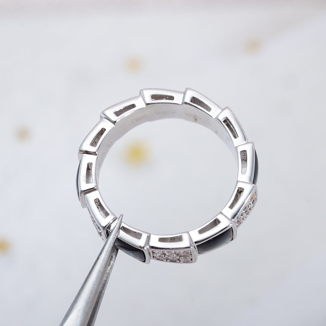 [Charm Aries Jewelry]SERPENTI RING SILVER DIAMOND BLACK MOP 4MM