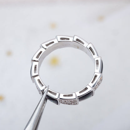[Charm Aries Jewelry]SERPENTI RING SILVER DIAMOND BLACK MOP 4MM