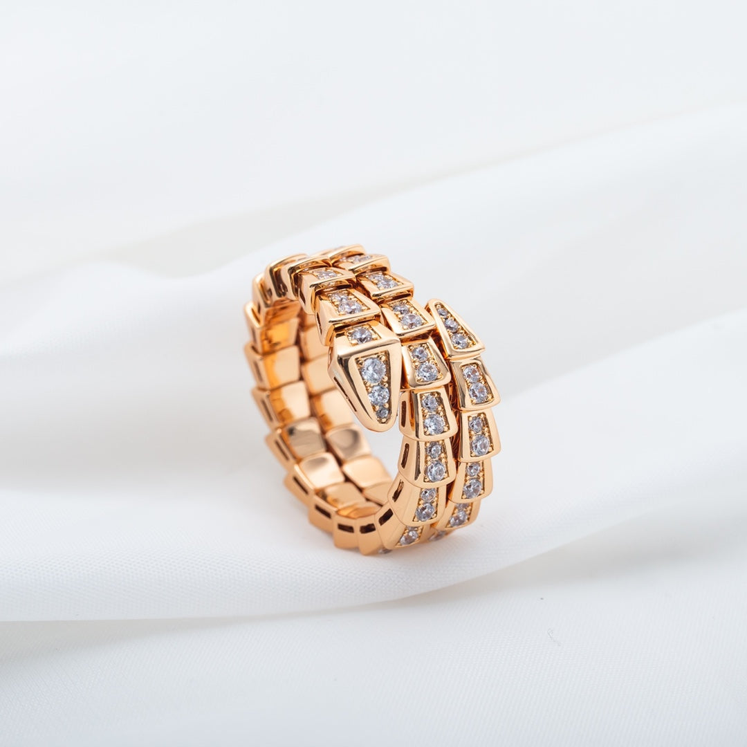 [Charm Aries Jewelry]SERPENTI RING PINK GOLD DIAMOND DOUBLE ROW