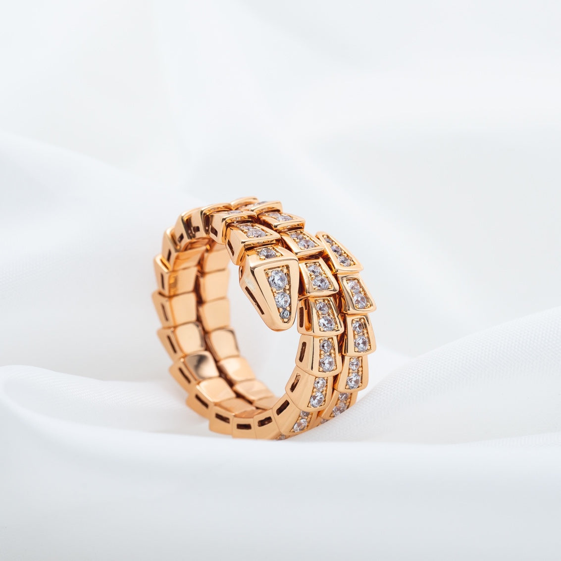 [Charm Aries Jewelry]SERPENTI RING PINK GOLD DIAMOND DOUBLE ROW