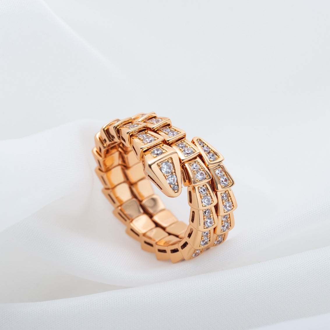 [Charm Aries Jewelry]SERPENTI RING PINK GOLD DIAMOND DOUBLE ROW