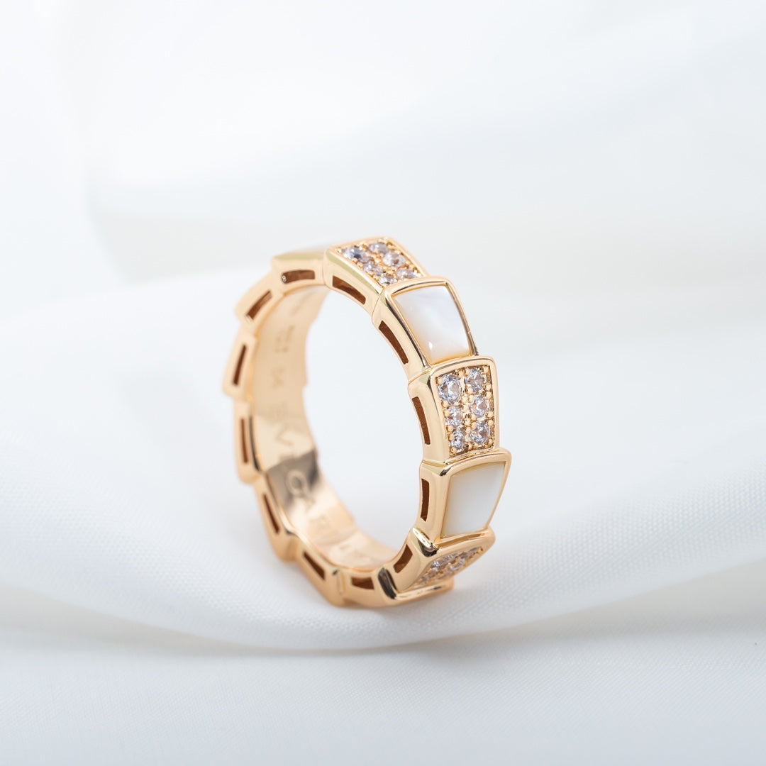 [Charm Aries Jewelry]SERPENTI RING PINK GOLD MOP DIAMOND PAVED 4MM
