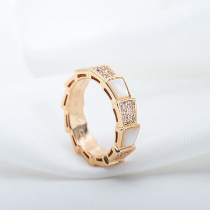 [Charm Aries Jewelry]SERPENTI RING PINK GOLD MOP DIAMOND PAVED 4MM