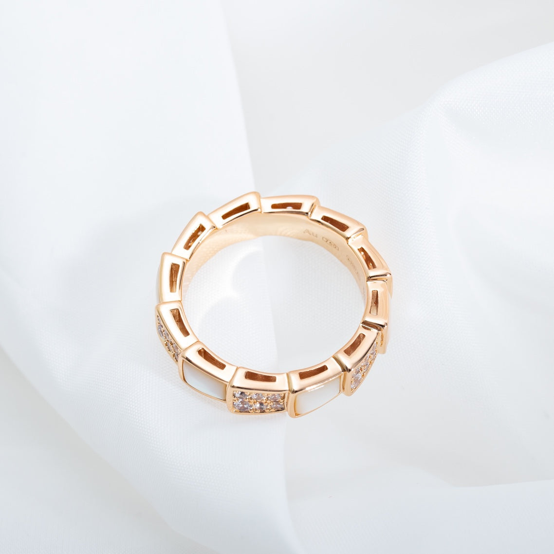 [Charm Aries Jewelry]SERPENTI RING PINK GOLD MOP DIAMOND PAVED 4MM