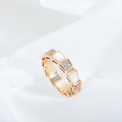 [Charm Aries Jewelry]SERPENTI RING PINK GOLD MOP DIAMOND PAVED 4MM