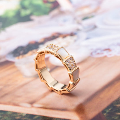 [Charm Aries Jewelry]SERPENTI RING PINK GOLD MOP DIAMOND PAVED 4MM