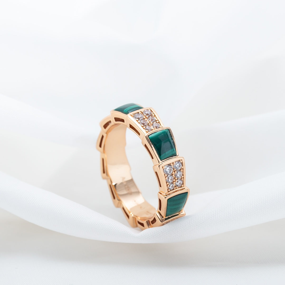 [Charm Aries Jewelry]SERPENTI RING PINK GOLD MALACHITE DIAMOND PAVED 4MM