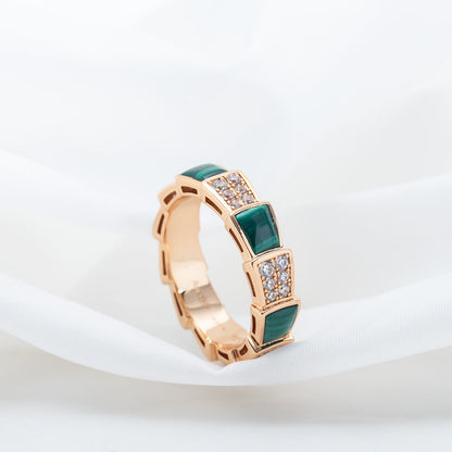 [Charm Aries Jewelry]SERPENTI RING PINK GOLD MALACHITE DIAMOND PAVED 4MM
