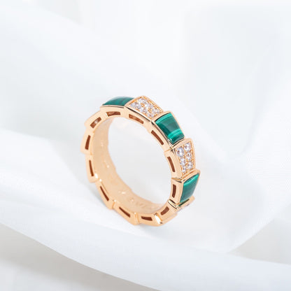 [Charm Aries Jewelry]SERPENTI RING PINK GOLD MALACHITE DIAMOND PAVED 4MM