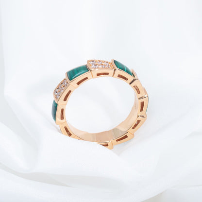 [Charm Aries Jewelry]SERPENTI RING PINK GOLD MALACHITE DIAMOND PAVED 4MM