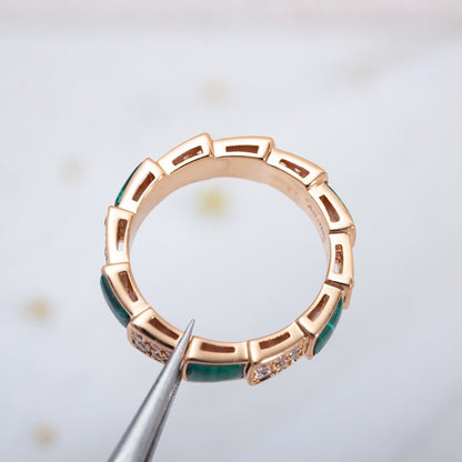 [Charm Aries Jewelry]SERPENTI RING PINK GOLD MALACHITE DIAMOND PAVED 4MM