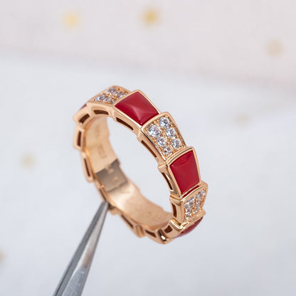 [Charm Aries Jewelry]SERPENTI RING PINK GOLD CARNELIAN DIAMOND PAVED 4MM