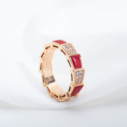 [Charm Aries Jewelry]SERPENTI RING PINK GOLD CARNELIAN DIAMOND PAVED 4MM