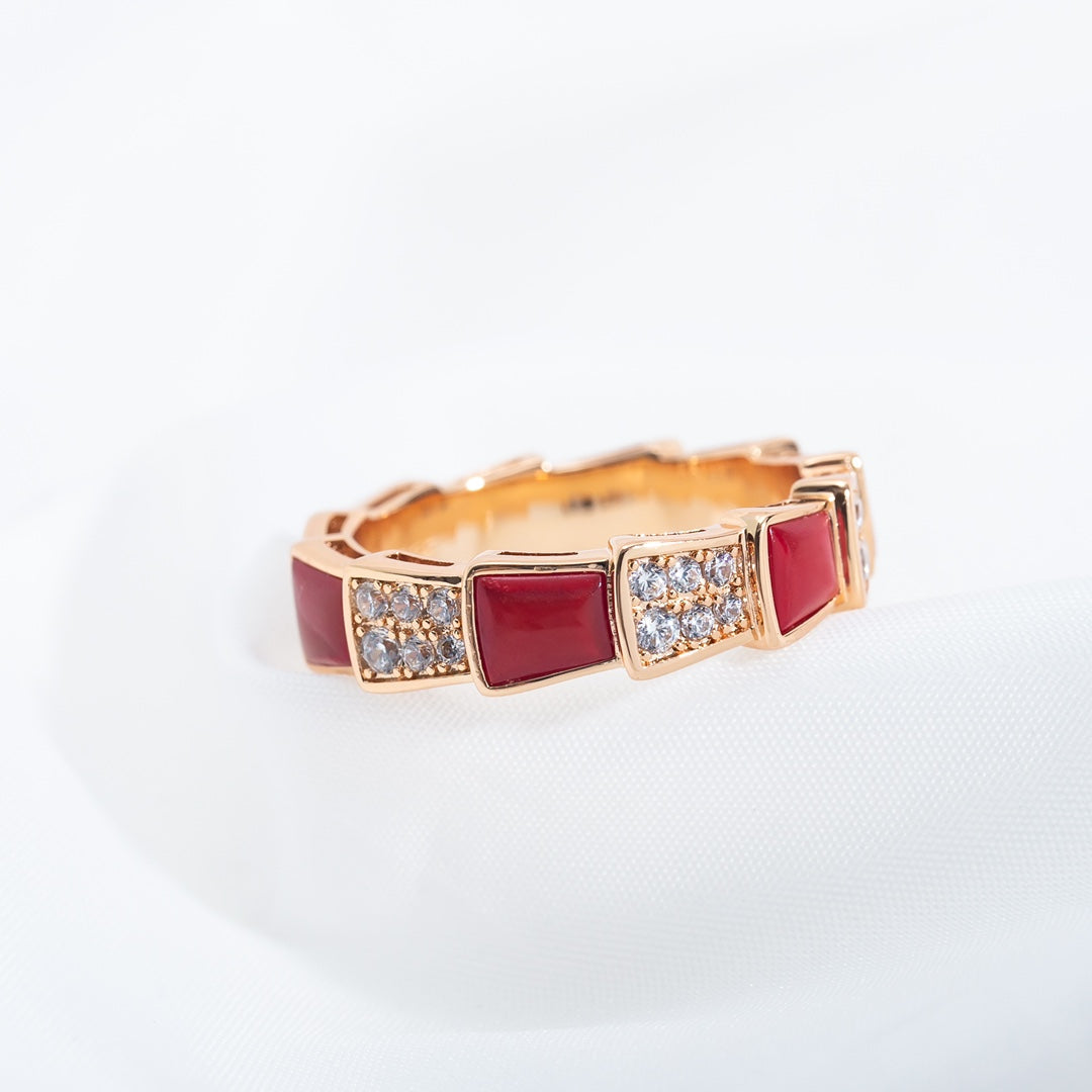 [Charm Aries Jewelry]SERPENTI RING PINK GOLD CARNELIAN DIAMOND PAVED 4MM