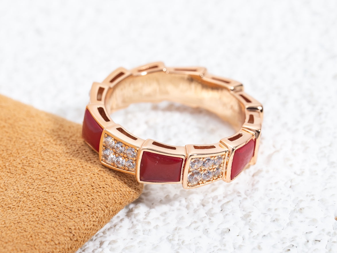 [Charm Aries Jewelry]SERPENTI RING PINK GOLD CARNELIAN DIAMOND PAVED 4MM