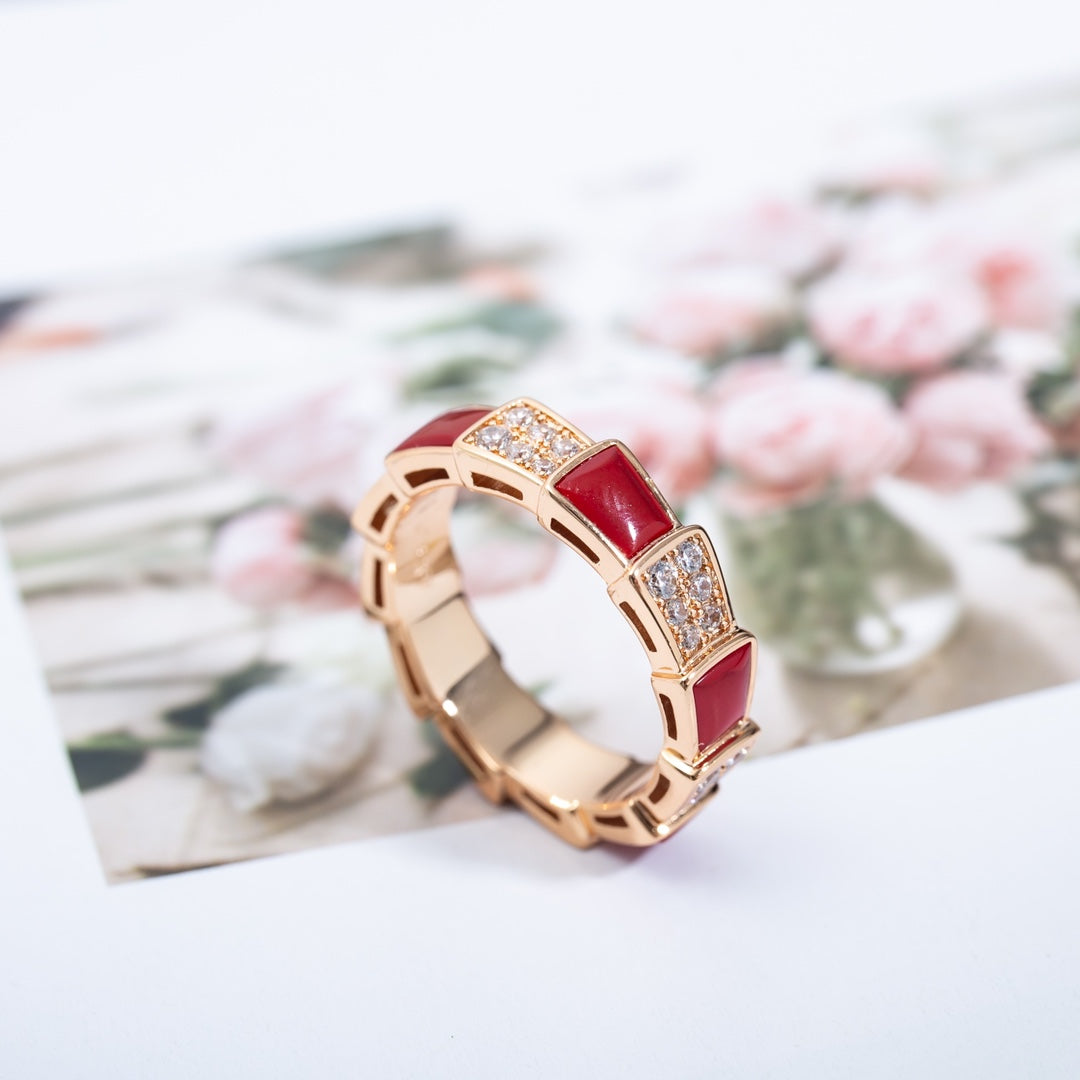 [Charm Aries Jewelry]SERPENTI RING PINK GOLD CARNELIAN DIAMOND PAVED 4MM