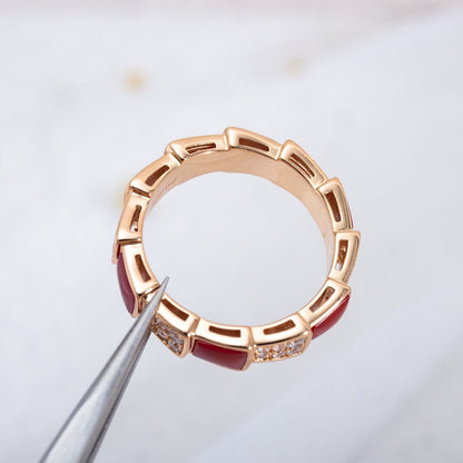 [Charm Aries Jewelry]SERPENTI RING PINK GOLD CARNELIAN DIAMOND PAVED 4MM