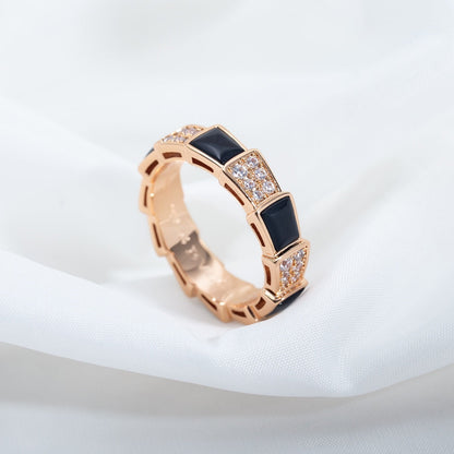 [Charm Aries Jewelry]SERPENTI RING PINK GOLD BLACK MOP DIAMOND PAVED 4MM