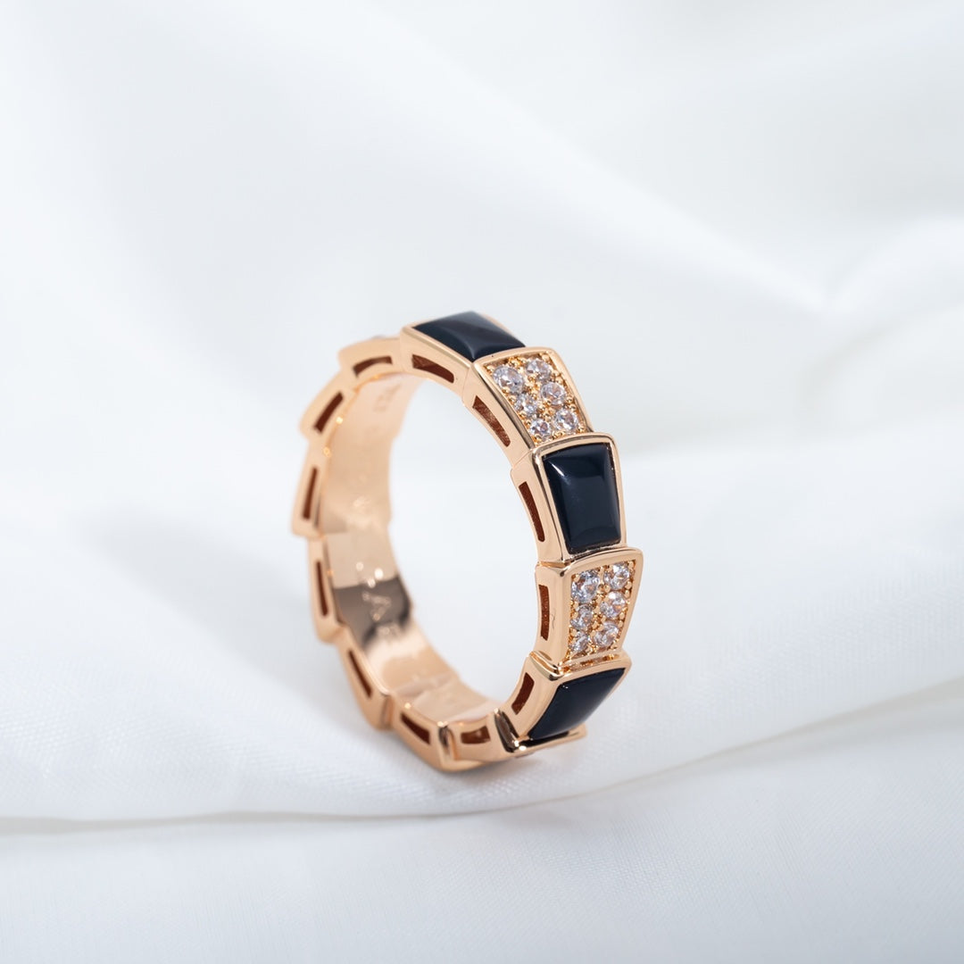 [Charm Aries Jewelry]SERPENTI RING PINK GOLD BLACK MOP DIAMOND PAVED 4MM