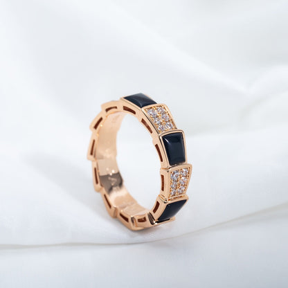 [Charm Aries Jewelry]SERPENTI RING PINK GOLD BLACK MOP DIAMOND PAVED 4MM