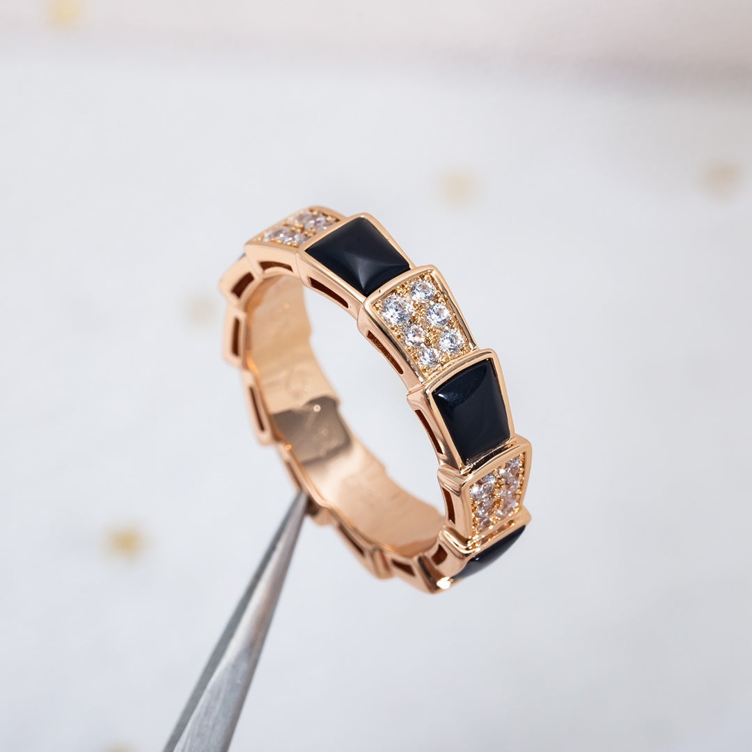 [Charm Aries Jewelry]SERPENTI RING PINK GOLD BLACK MOP DIAMOND PAVED 4MM