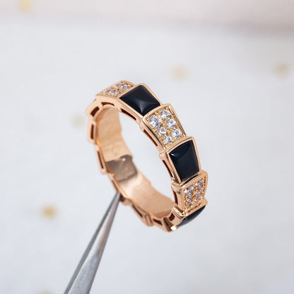 [Charm Aries Jewelry]SERPENTI RING PINK GOLD BLACK MOP DIAMOND PAVED 4MM