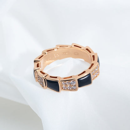 [Charm Aries Jewelry]SERPENTI RING PINK GOLD BLACK MOP DIAMOND PAVED 4MM