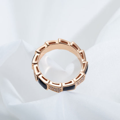 [Charm Aries Jewelry]SERPENTI RING PINK GOLD BLACK MOP DIAMOND PAVED 4MM
