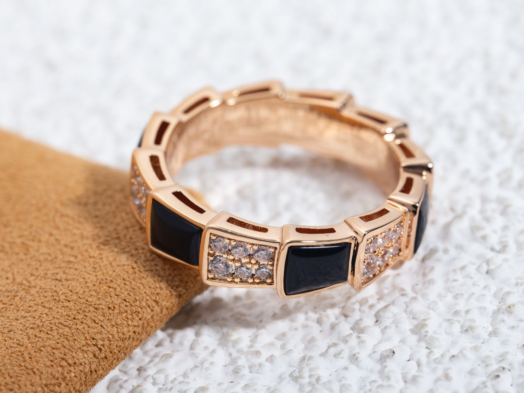 [Charm Aries Jewelry]SERPENTI RING PINK GOLD BLACK MOP DIAMOND PAVED 4MM