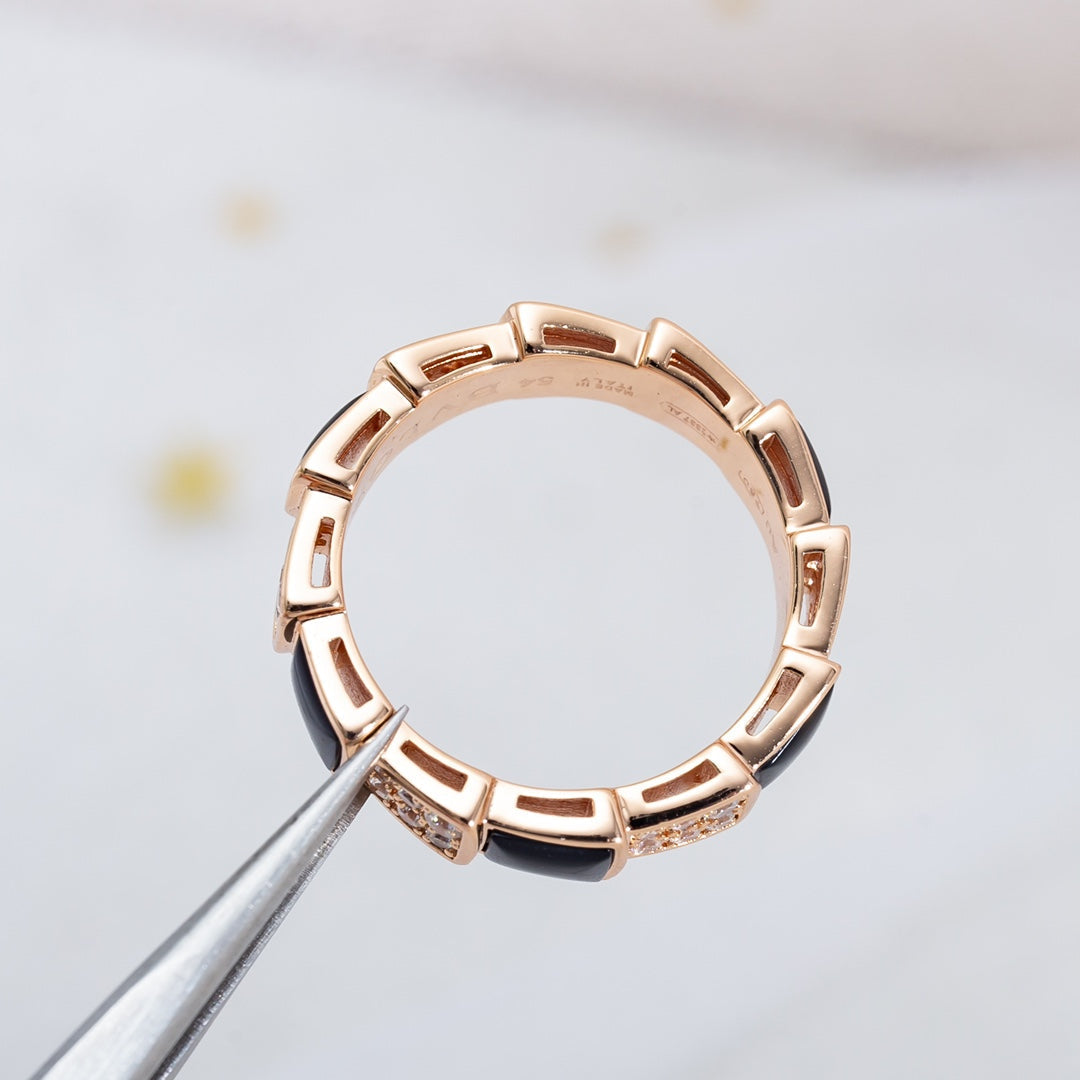 [Charm Aries Jewelry]SERPENTI RING PINK GOLD BLACK MOP DIAMOND PAVED 4MM