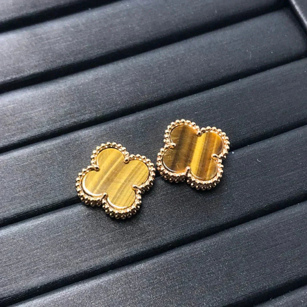 [Charm Aries Jewelry]CLOVER MEDIUM 1 MOTIFS TIGER EYE EARRINGS