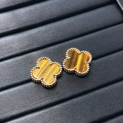 [Charm Aries Jewelry]CLOVER MEDIUM 1 MOTIFS TIGER EYE EARRINGS