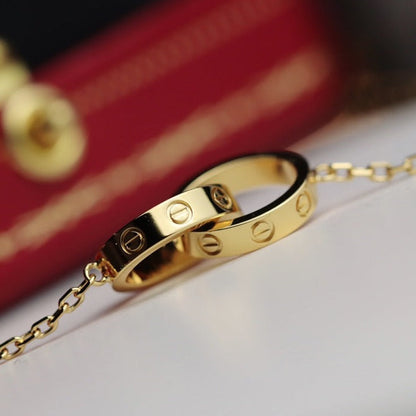 [Charm Aries Jewelry]LOVE NECKLACE DOUBLE RING GOLD