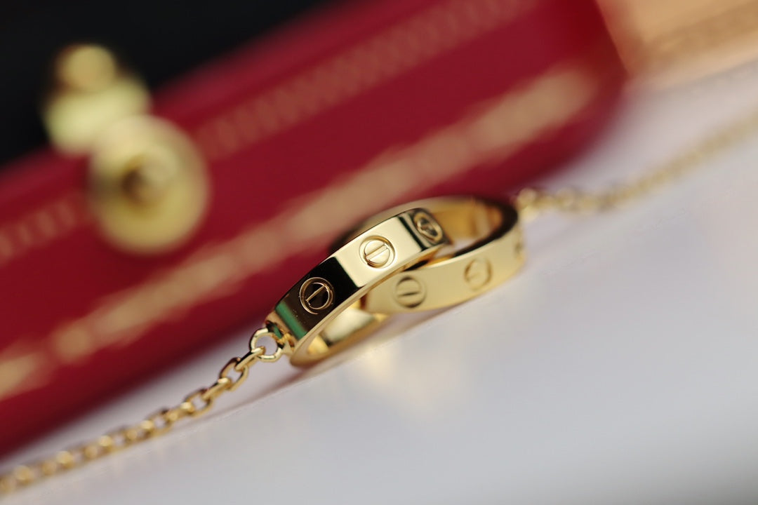 [Charm Aries Jewelry]LOVE NECKLACE DOUBLE RING GOLD