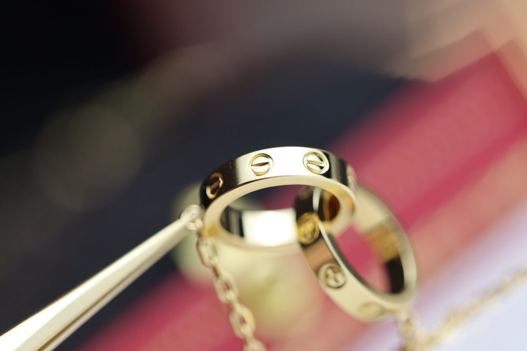 [Charm Aries Jewelry]LOVE NECKLACE DOUBLE RING GOLD