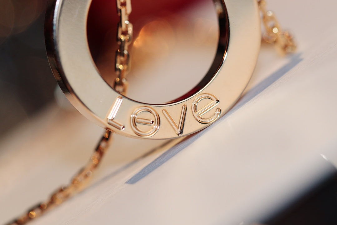 [Charm Aries Jewelry]LOVE NECKLACE 16MM 6 DIAMONDS PINK GOLD