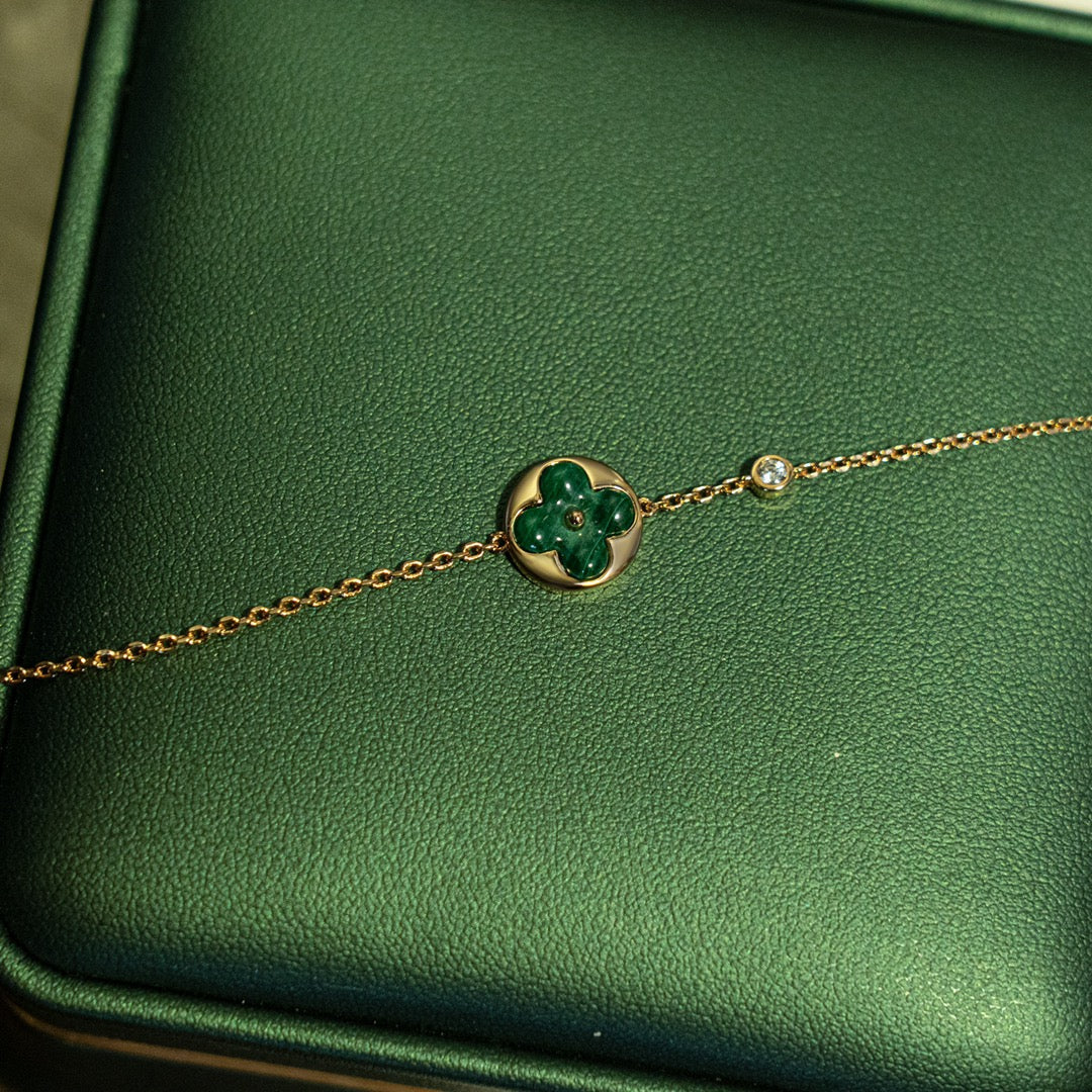 [Charm Aries Jewelry]SUN MALACHITE 1 DIAMOND PINK GOLD BRACELET