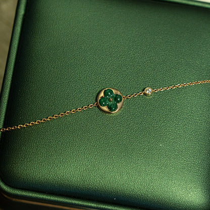 [Charm Aries Jewelry]SUN MALACHITE 1 DIAMOND PINK GOLD BRACELET