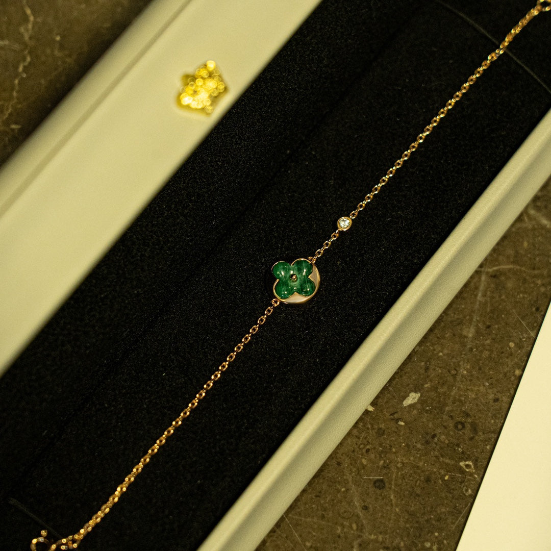 [Charm Aries Jewelry]SUN MALACHITE 1 DIAMOND PINK GOLD BRACELET