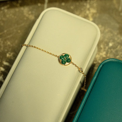 [Charm Aries Jewelry]SUN MALACHITE 1 DIAMOND PINK GOLD BRACELET