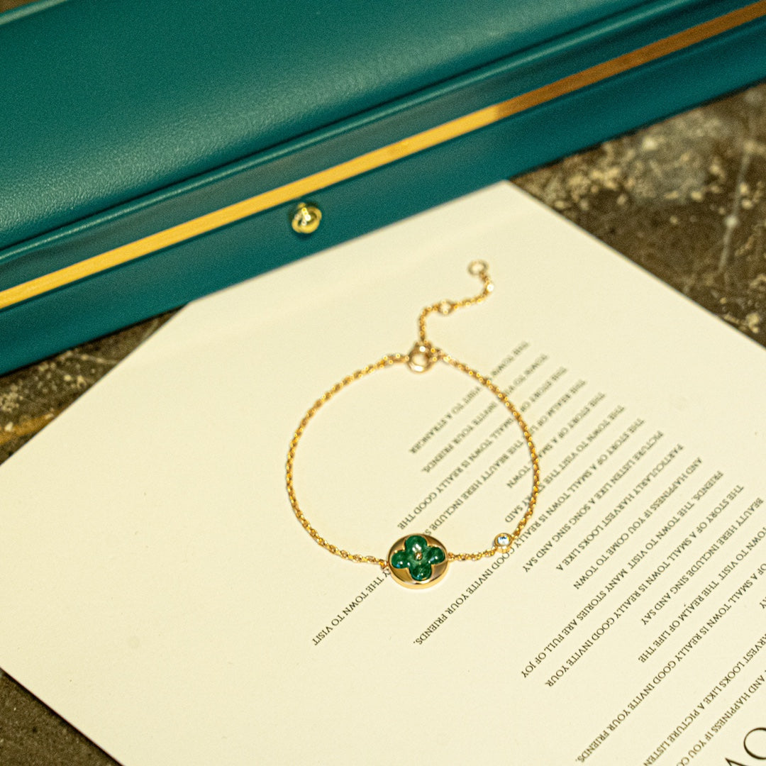[Charm Aries Jewelry]SUN MALACHITE 1 DIAMOND PINK GOLD BRACELET