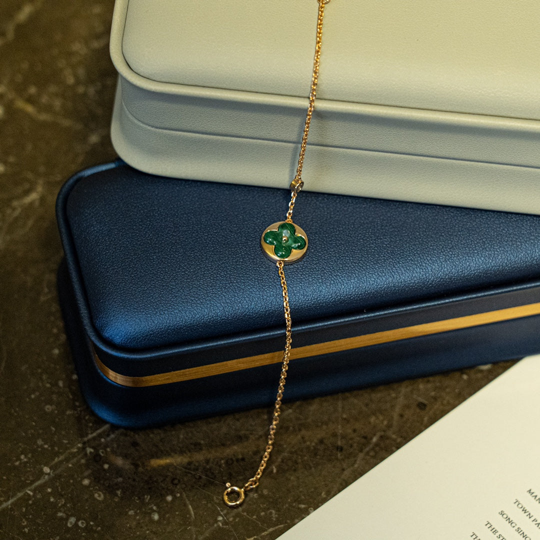[Charm Aries Jewelry]SUN MALACHITE 1 DIAMOND PINK GOLD BRACELET