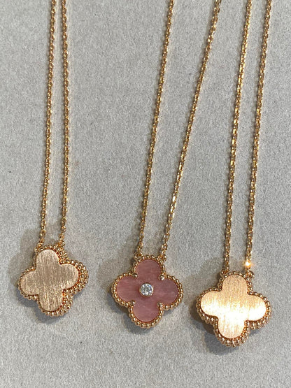 [Charm Aries Jewelry]CLOVER 15MM DIAMOND RHODONITE NECKLACE