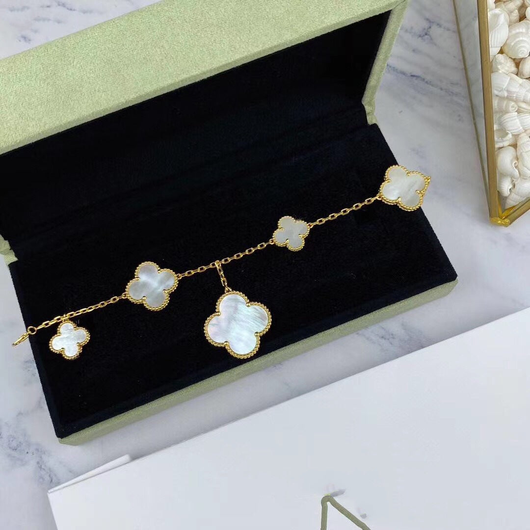 [Charm Aries Jewelry]MAGIC CLOVER MOP GOLD BRACELET 5 MOTIFS