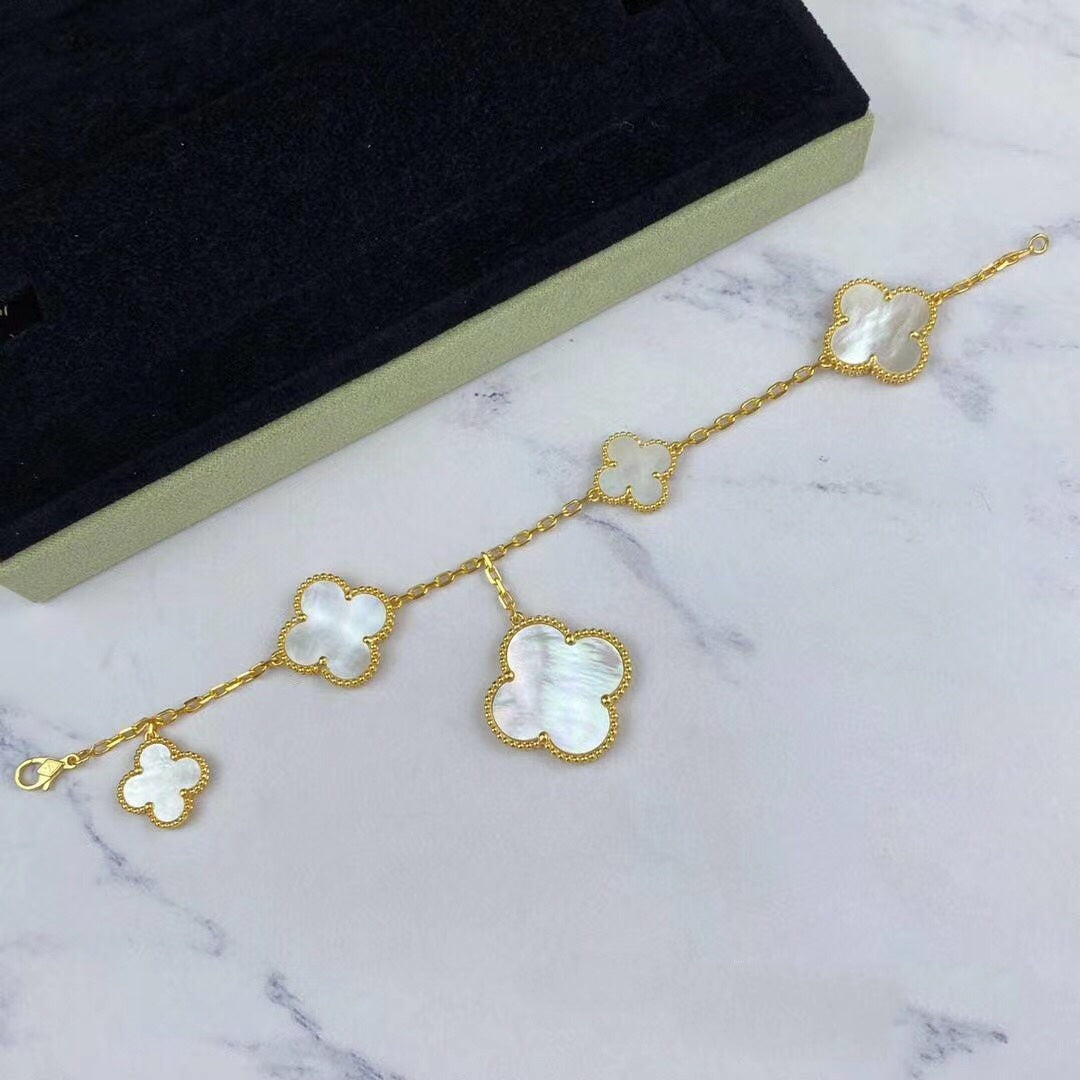 [Charm Aries Jewelry]MAGIC CLOVER MOP GOLD BRACELET 5 MOTIFS