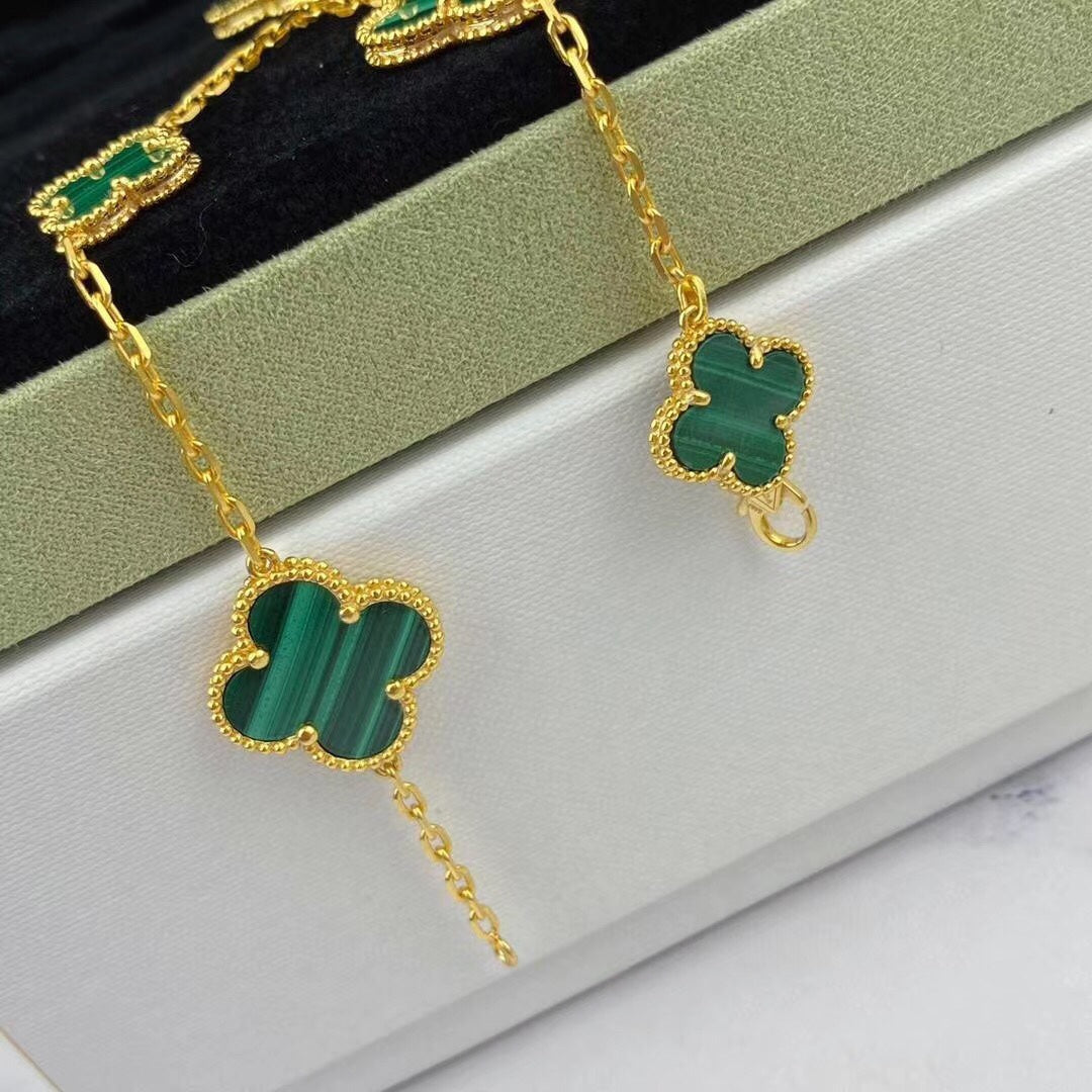 [Charm Aries Jewelry]MAGIC CLOVER MALACHITE GOLD BRACELET 5 MOTIFS