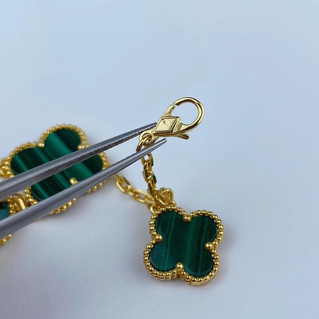 [Charm Aries Jewelry]MAGIC CLOVER MALACHITE GOLD BRACELET 5 MOTIFS